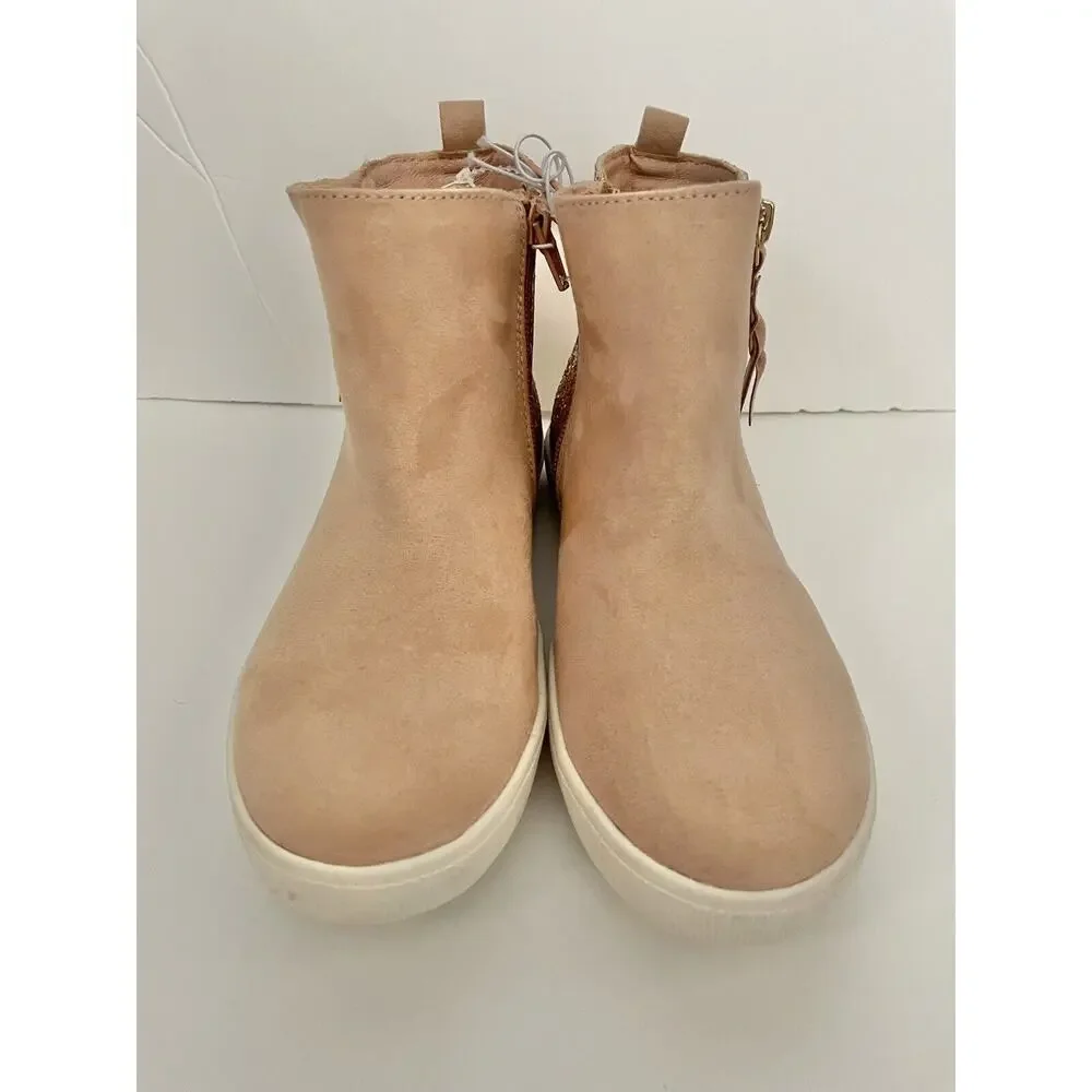 Sugar Mauve Pink Glitter Tassel Side Zipper Girls Ankle Bootie Sneakers Size 3